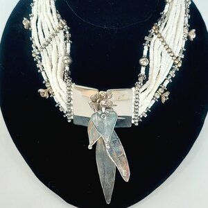 COPY - Mary & Doug Hancock Vintage White Multi Stand Beaded Floral Choker Neckl…